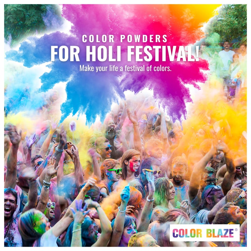 Color Blaze مسحوق الألوان هولي - 1 رطل من كل لون - وردي، أحمر، برتقالي، أصفر، أخضر، أزرق مخضر، أزرق، بنفسجي - للسباقات الممتعة، الرمي، الرانغولي، حرب الألوان، الحفلات والمهرجانات - إجمالي عبوة 8 أرطال - Image 5